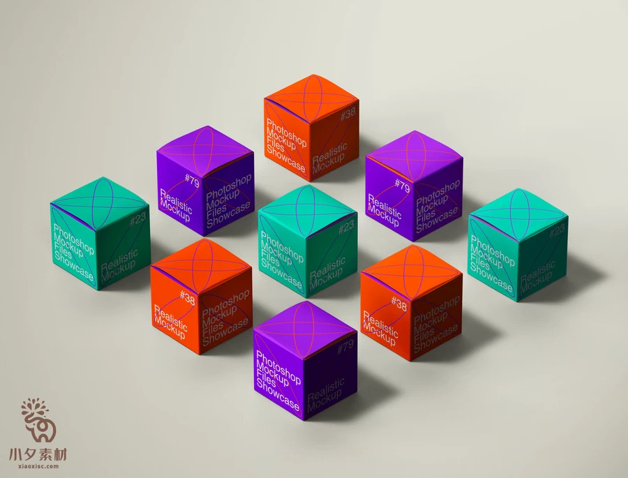 正方形纸盒包装盒瓶装罐装排列VI效果展示智能样机PSD设计素材【002】